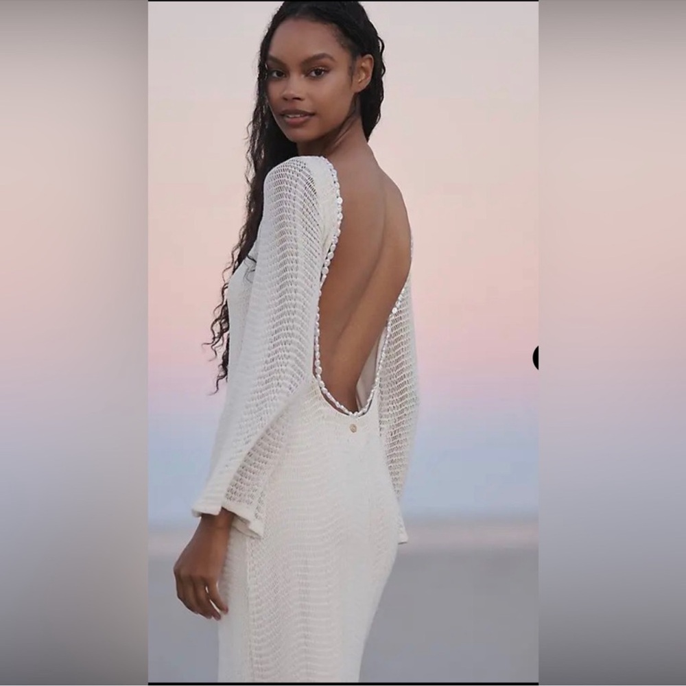 NWOT Palmacea Rue Long-Sleeve Open-Back
Maxi Dress with pearls draped in back - Picture 3 of 3